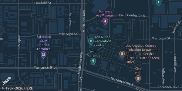 Map showing Torrance Civic Center — Ken Miller Recreation Center in Torrance, CA.