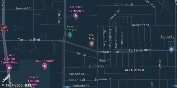 Map showing Torrance Civic Center — Toyota Meeting Hall in Torrance, CA.