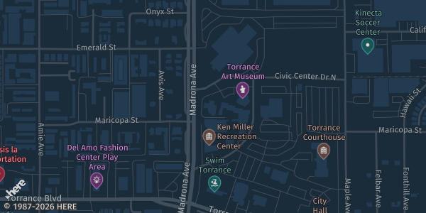 Map showing Torrance Civic Center — Toyota Meeting Hall in Torrance, CA.
