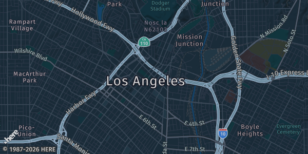 Map of Los Angeles, CA. The exact address of Magic Box at The Reef is not known, so the map shows the area rather than a specific building.