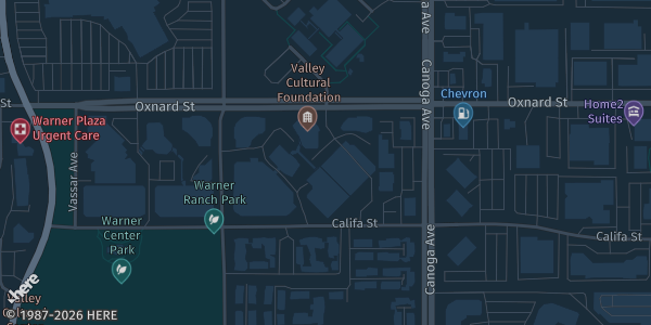 Map showing Warner Center Marriott in Woodland Hills, CA.