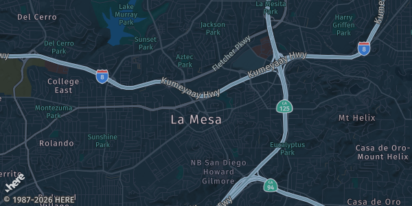Map of La Mesa, CA. The exact address of La Mesa Village Farmers Market is not known, so the map shows the area rather than a specific building.