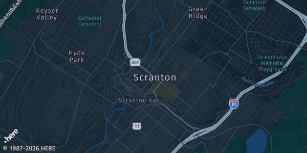 Map of Scranton, PA. The exact address of Viewmont Mall is not known, so the map shows the area rather than a specific building.
