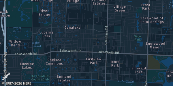Map of Greenacres, FL. The exact address of American Polish Club is not known, so the map shows the area rather than a specific building.