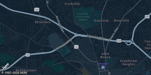 Map of Lancaster, PA. The exact address of Farm and Home Center is not known, so the map shows the area rather than a specific building.