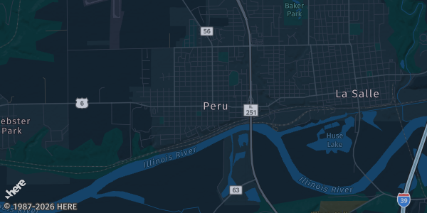 Map of Peru, IL. The exact address of Westclox Event Center is not known, so the map shows the area rather than a specific building.