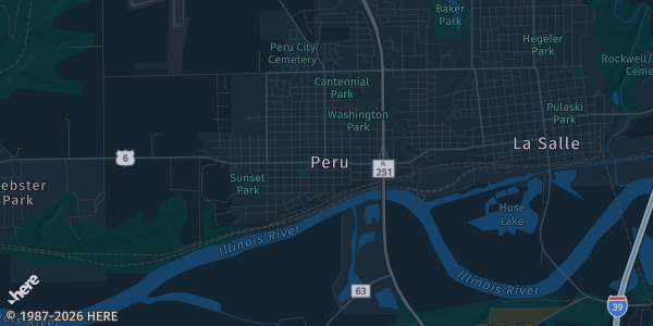 Map of Peru, IL. The exact address of Westclox Event Center is not known, so the map shows the area rather than a specific building.