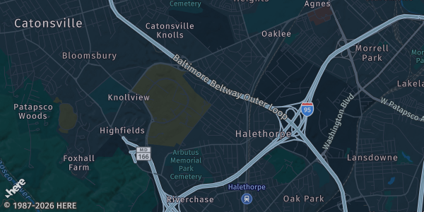 Map of Arbutus, MD. The exact address of Dewey American Legion Post 109 is not known, so the map shows the area rather than a specific building.