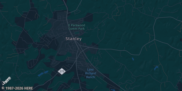 Map of Stanley, NC. The exact address of First Baptist Church Stanley is not known, so the map shows the area rather than a specific building.
