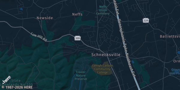 Map of Schnecksville, PA. The exact address of Lehigh Valley Comic Convention is not known, so the map shows the area rather than a specific building.