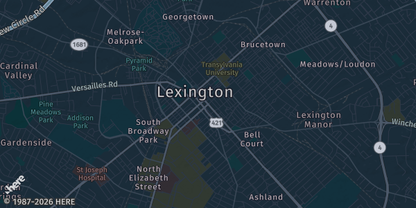 Map of Lexington, KY. The exact address of Quality Inn Hotel is not known, so the map shows the area rather than a specific building.