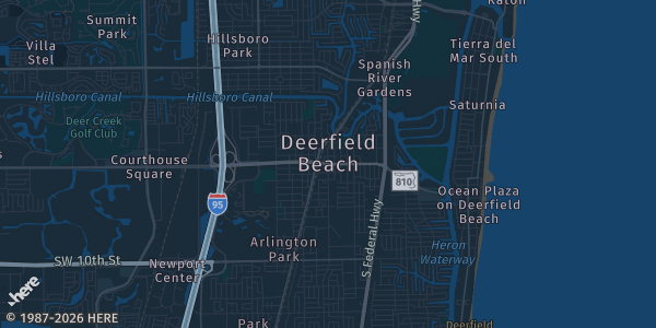 Map of Deerfield Beach, FL. The exact address of D 1 Training is not known, so the map shows the area rather than a specific building.