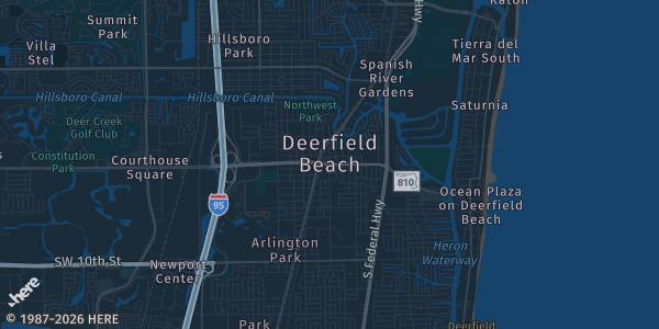 Map of Deerfield Beach, FL. The exact address of D 1 Training is not known, so the map shows the area rather than a specific building.