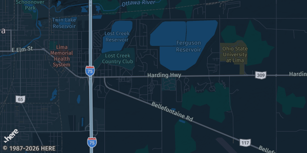Map of Lima, OH. The exact address of Allen County Fairgrounds is not known, so the map shows the area rather than a specific building.