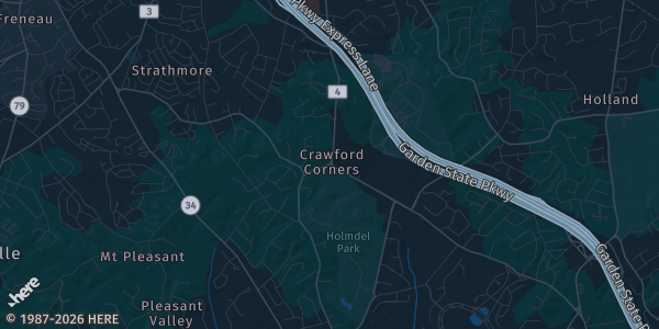 Map of Holmdel, NJ. The exact address of Bell Works is not known, so the map shows the area rather than a specific building.