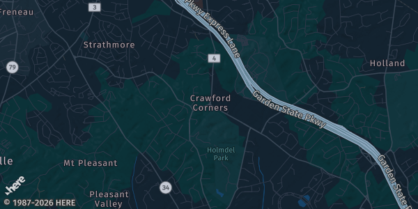 Map of Holmdel, NJ. The exact address of Bell Works is not known, so the map shows the area rather than a specific building.