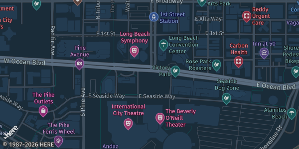 Map showing Long Beach Convention & Entertainment Center in Long Beach, CA.