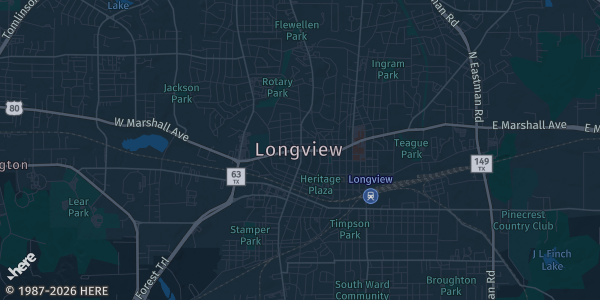 Map of Longview, TX. The exact address of Gregg County Fairgrounds is not known, so the map shows the area rather than a specific building.
