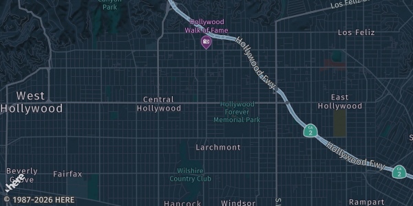 Map of Hollywood, CA. The exact address of 7031 Hollywood Blvd. is not known, so the map shows the area rather than a specific building.