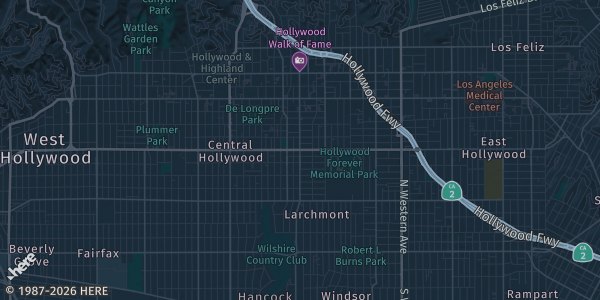 Map of Hollywood, CA. The exact address of 7031 Hollywood Blvd. is not known, so the map shows the area rather than a specific building.