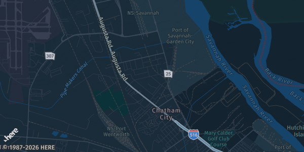 Map of Garden City, GA. The exact address of Garden City Recreational Complex is not known, so the map shows the area rather than a specific building.