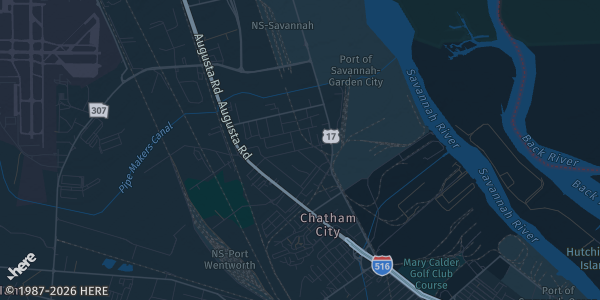 Map of Garden City, GA. The exact address of Garden City Recreational Complex is not known, so the map shows the area rather than a specific building.