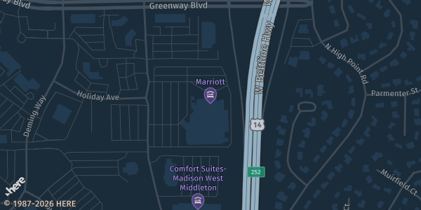 Map showing Madison Marriott West Hotel and Conference Center in WI.