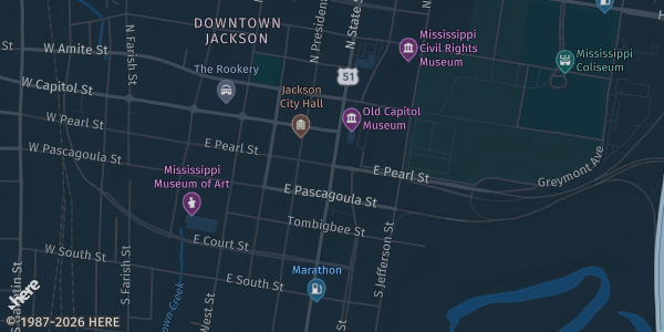 Map showing Mississippi Trade Mart in Jackson, MS.