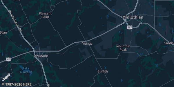 Map of Venus, TX. The exact address of TCAL Church is not known, so the map shows the area rather than a specific building.