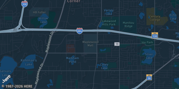 Map of Maplewood, MN. The exact address of Maplewood Mall Sportscard & Sports Collectible Show is not known, so the map shows the area rather than a specific building.