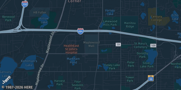 Map of Maplewood, MN. The exact address of Maplewood Mall Sportscard & Sports Collectible Show is not known, so the map shows the area rather than a specific building.