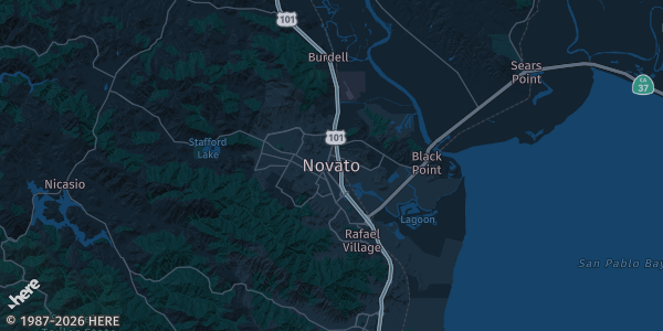 Map of Novato, CA. The exact address of this venue is not known, so the map shows the area rather than a specific building.