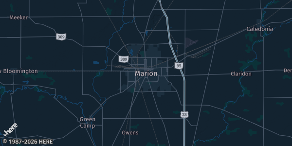 Map of Marion, OH. The exact address of Marion County Fairgrounds is not known, so the map shows the area rather than a specific building.