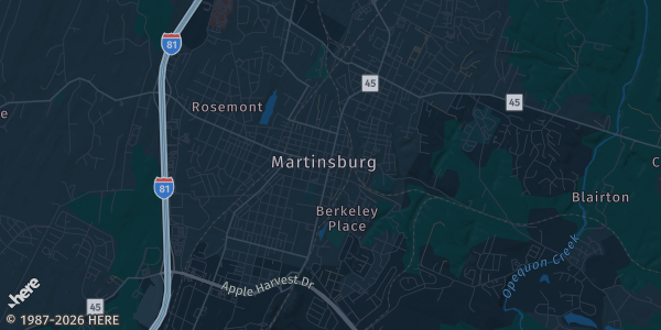 Map of Martinsburg, WV. The exact address of 201 N Queen St is not known, so the map shows the area rather than a specific building.