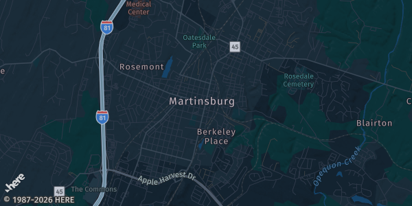 Map of Martinsburg, WV. The exact address of 201 N Queen St is not known, so the map shows the area rather than a specific building.