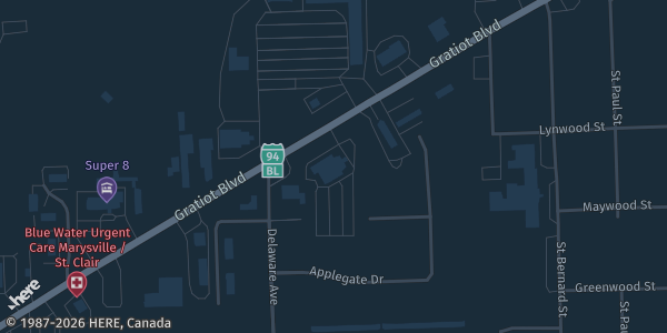 Map showing The Knights Club in Marysville, MI.