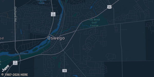 Map of Oswego, IL. The exact address of ESP Event Center is not known, so the map shows the area rather than a specific building.