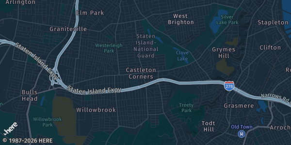 Map of Staten Island, NY. The exact address of Matty Steven’s Staten Island Hometeam Sports card Pokémon Show is not known, so the map shows the area rather than a specific building.