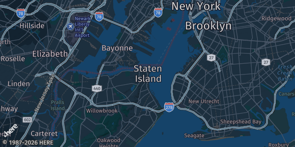 Map of Staten Island, NY. The exact address of SIUH Community Park Home Of The Ferry Hawks is not known, so the map shows the area rather than a specific building.