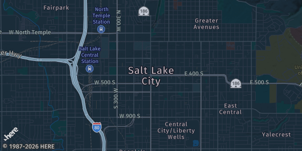 Map of Salt Lake City, UT. The exact address of Salt Lake Marriott Downtown at City Creek is not known, so the map shows the area rather than a specific building.