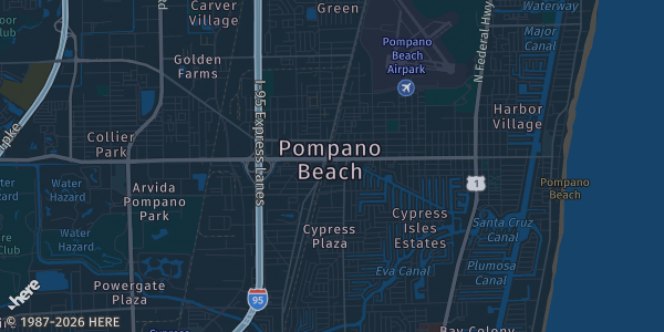 Map of Pompano Beach, FL. The exact address of American Legion is not known, so the map shows the area rather than a specific building.