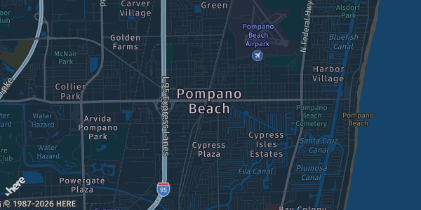 Map of Pompano Beach, FL. The exact address of American Legion is not known, so the map shows the area rather than a specific building.
