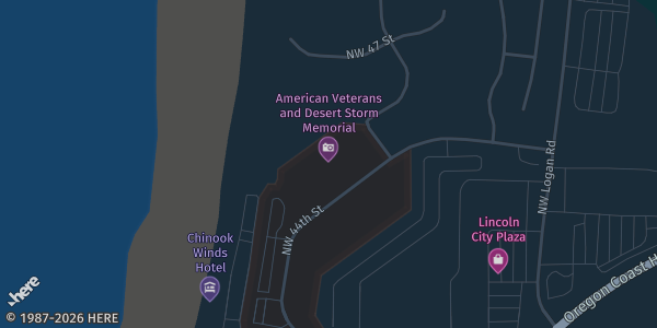 Map showing Chinook Winds Casino Resort in Lincoln City, OR.