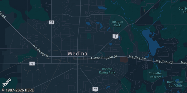 Map of Medina, OH. The exact address of Medina County Fairgrounds is not known, so the map shows the area rather than a specific building.