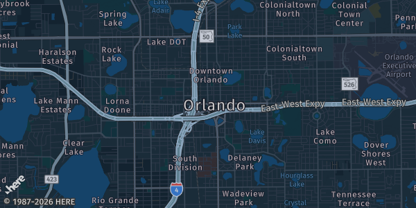 Map of Orlando, FL. The exact address of MegaCon Orlando is not known, so the map shows the area rather than a specific building.