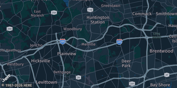 Map of Melville, NY. The exact address of this venue is not known, so the map shows the area rather than a specific building.