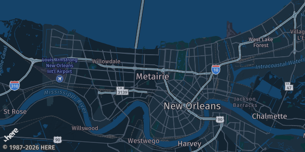 Map of Metairie, LA. The exact address of Clarion Hotel & Suites Formerly the Ramada is not known, so the map shows the area rather than a specific building.