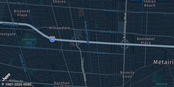 Map of Metairie, LA. The exact address of Clarion Hotel & Suites Conference Center (formerly the Ramada) is not known, so the map shows the area rather than a specific building.