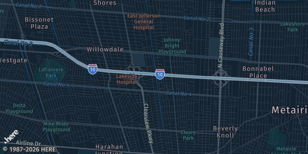 Map of Metairie, LA. The exact address of Clarion Hotel & Suites Conference Center (formerly the Ramada) is not known, so the map shows the area rather than a specific building.