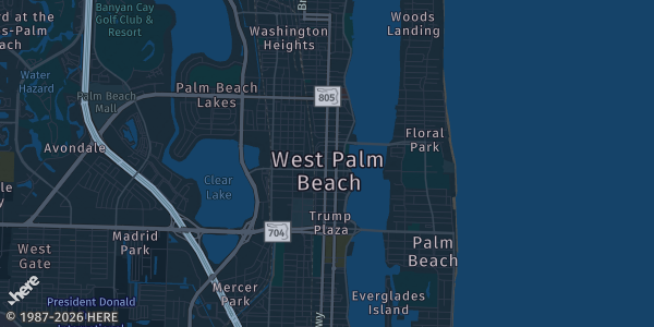 Map of West Palm Beach, FL. The exact address of GStar Studios is not known, so the map shows the area rather than a specific building.